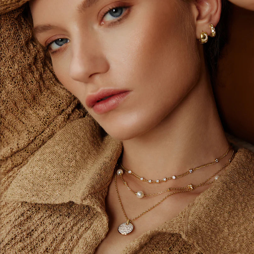 Ania Haie Gold Plated Round Multi CZ Station Curb Necklace