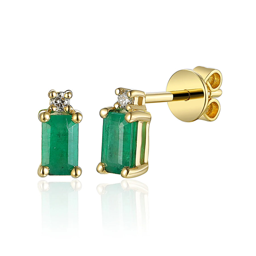 9ct Yellow Gold Octagon 5x3mm Emerald & Diamond Stud Earrings