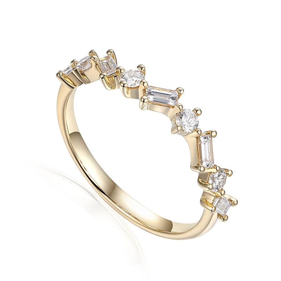 9ct Yellow Gold Mixed Cut 0.43ct Diamond Zig-Zag Half Eternity Ring