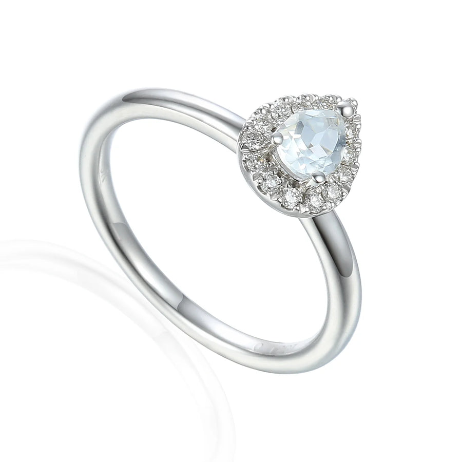 9ct White Gold Aquamarine & Diamond Pear Cluster Ring