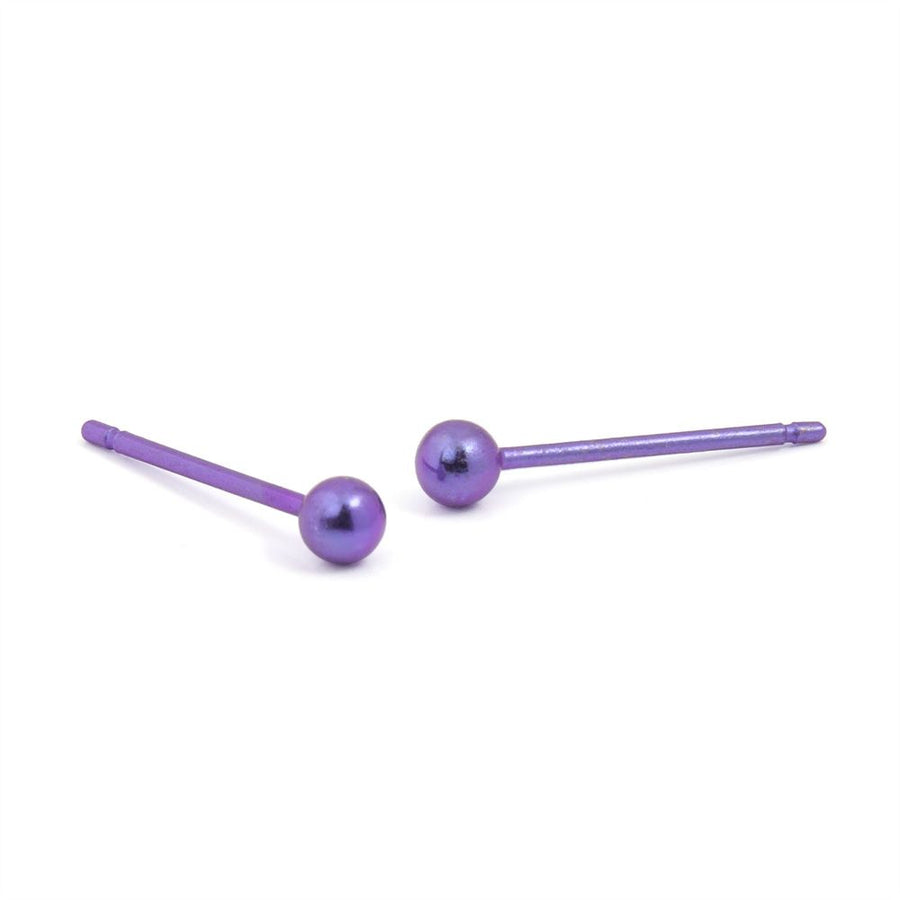 Titanium Purple 3mm Bead Stud Earrings