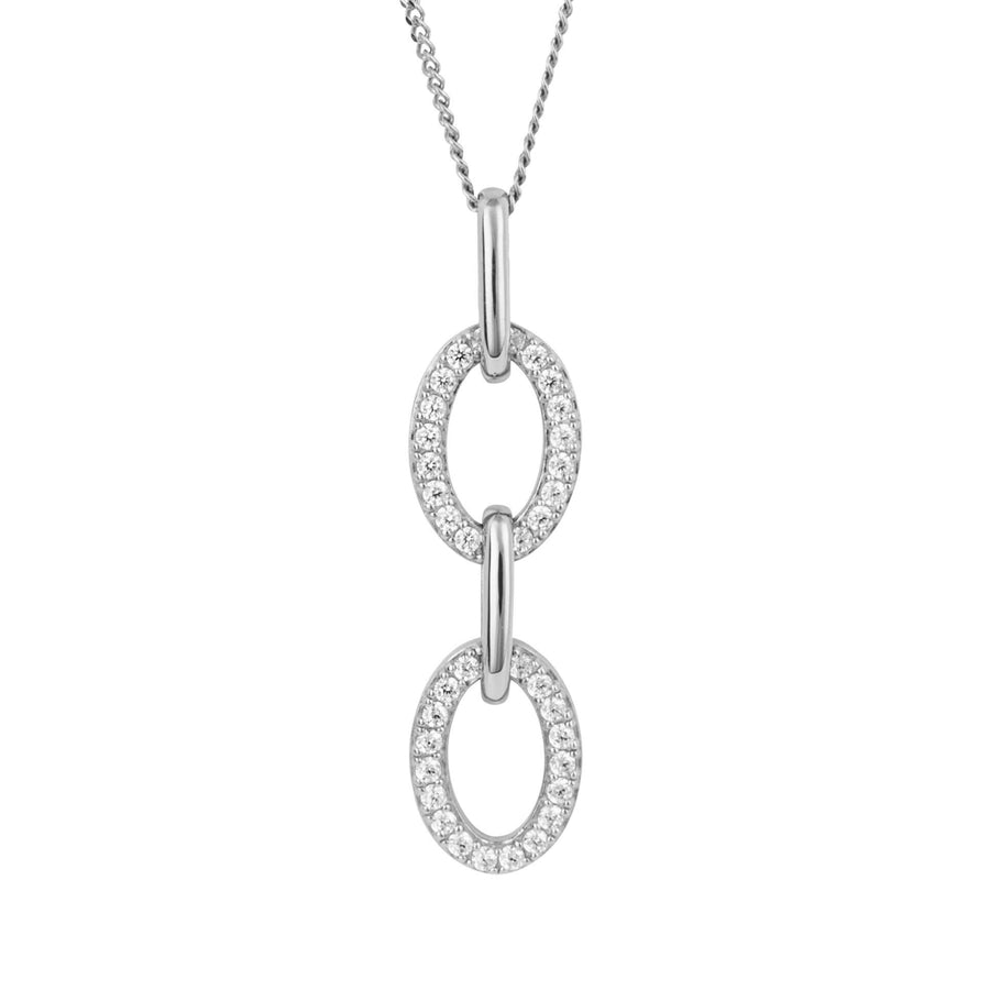 Fiorelli Sterling Silver Oval CZ Drop Pendant & Chain