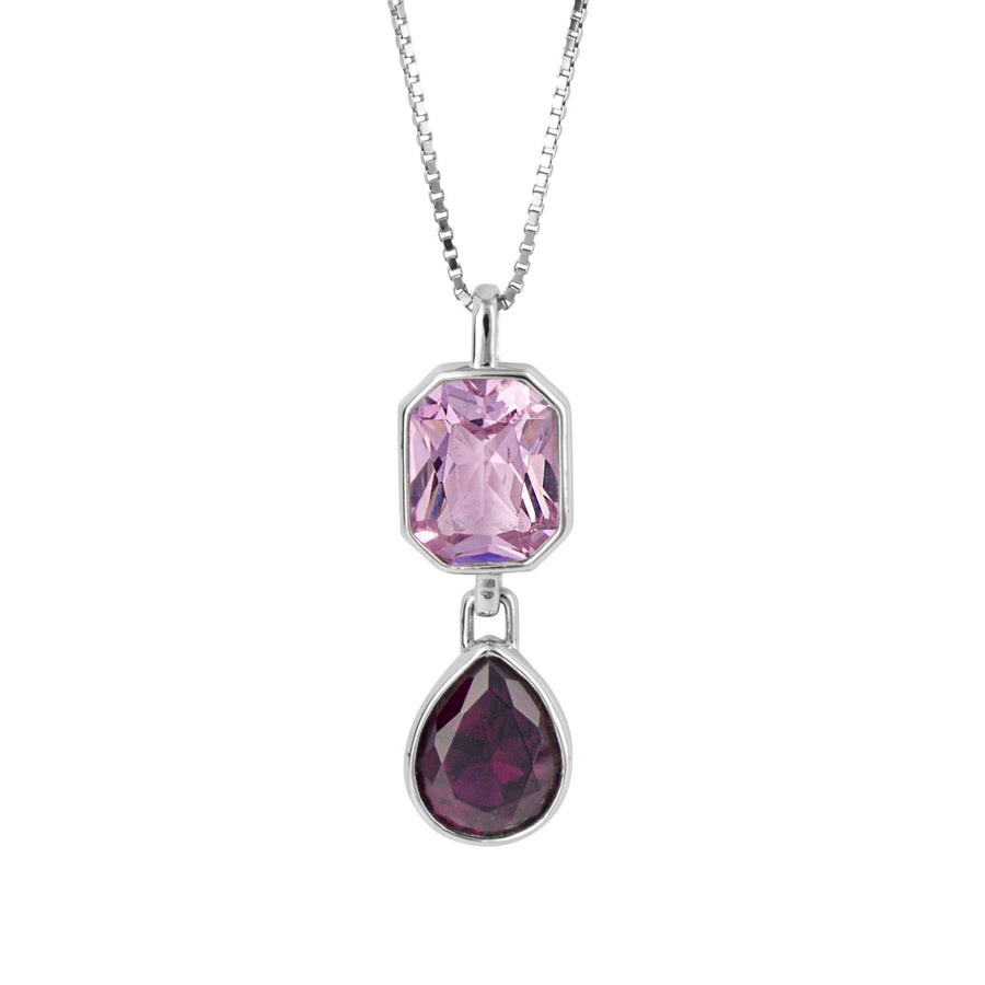 Fiorelli Sterling Silver Purple Mixed Cut Drop Pendant & Chain