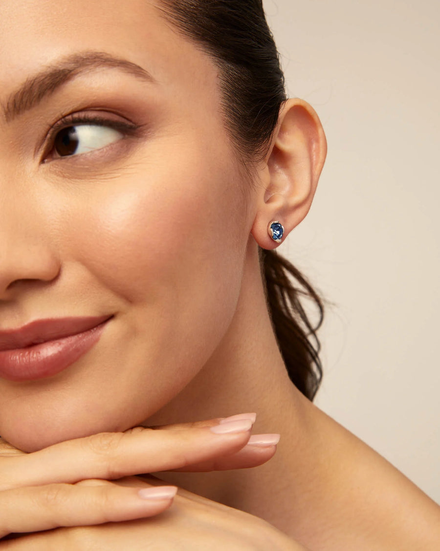 Silver Plated Blue Crystal 8mm Stud Earrings