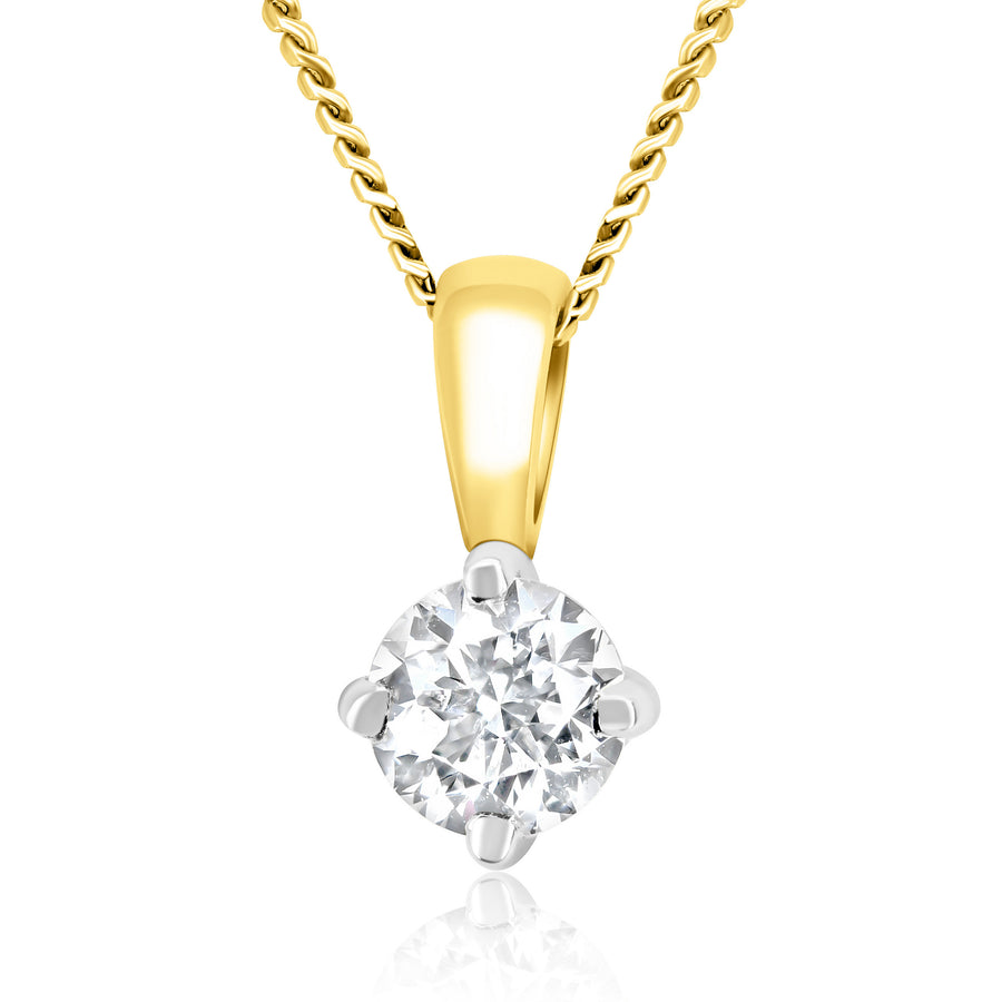 18ct Yellow Gold 4 Claw 0.30ct Diamond Pendant & Adjustable Chain