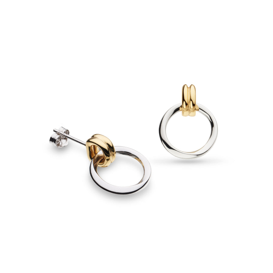 Kit Heath Sterling Silver & Yellow Gold Circle Bevel Drop Earrings