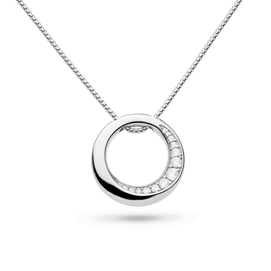 Kit Heath Sterling Silver Bevel CZ Pave Circle  Necklace