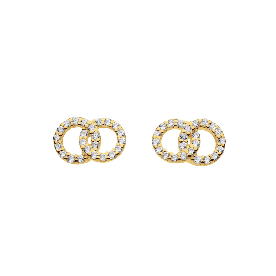 Gold Plated CZ Double Link Stud Earrings