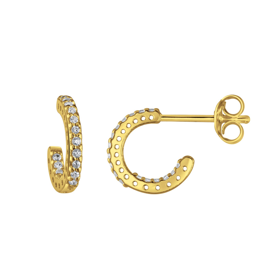 Gold Plated CZ Pavé Huggie 3/4 Hoop Earrings