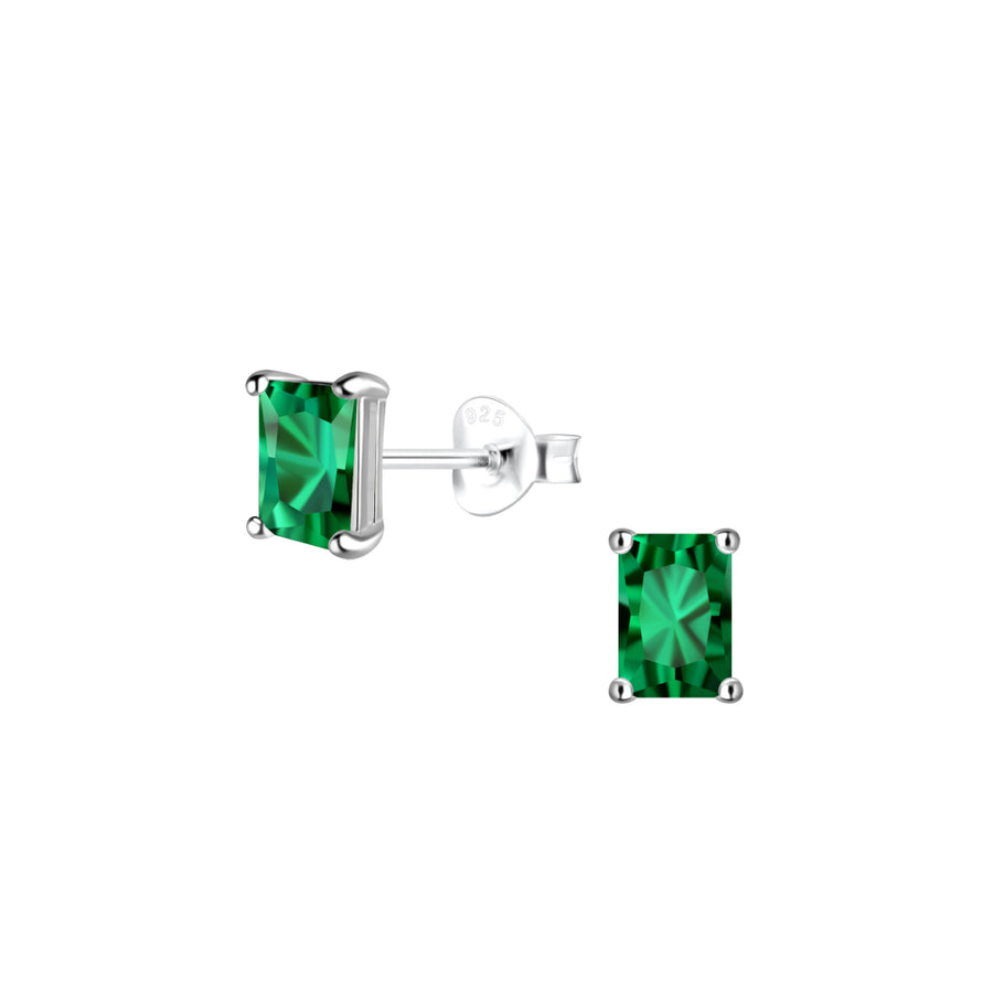 Sterling Silver 6x4mm Green CZ Baguette Stud Earrings