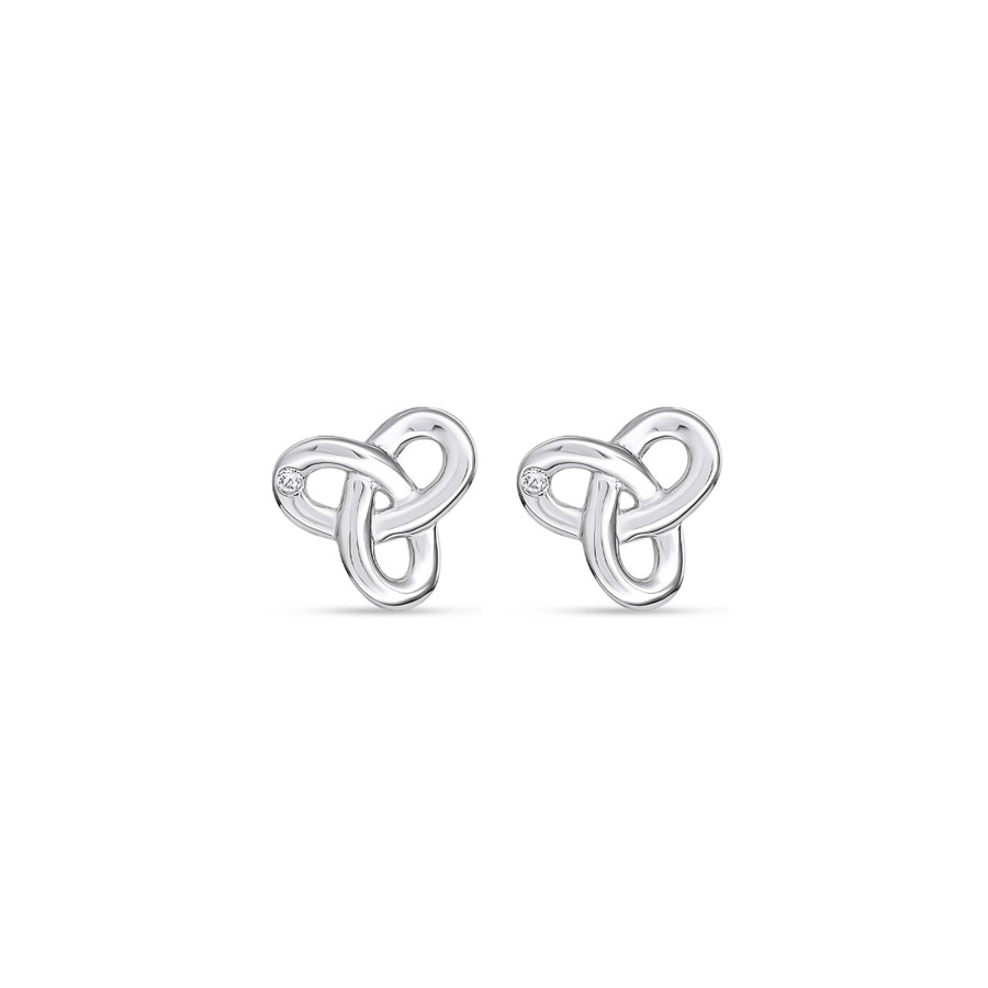 Sterling Silver Twisted Trilogy CZ Knot Stud Earrings