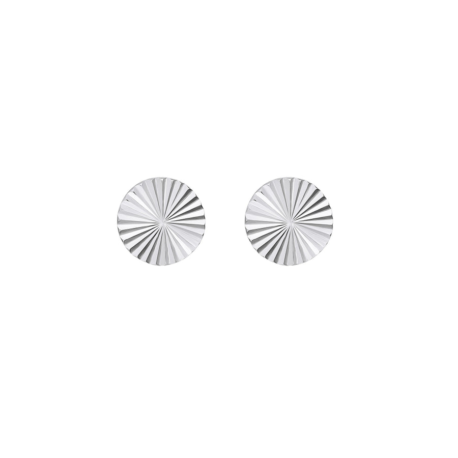 Sterling Silver Round Sunburst Diamond-Cut Stud Earrings