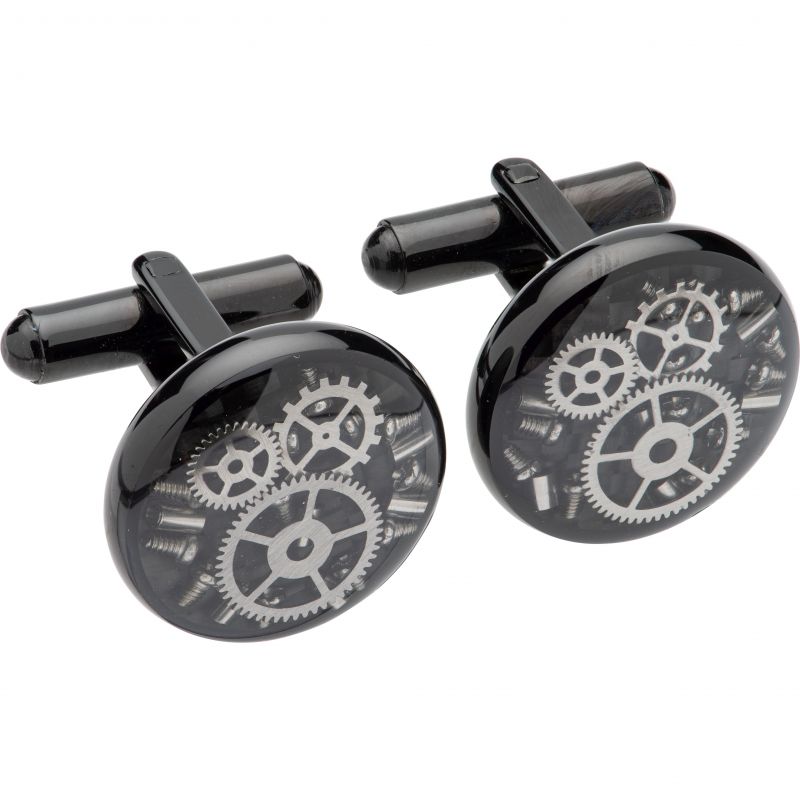 Unique Black IP & Carbon Fibre Watch Movement Cufflinks