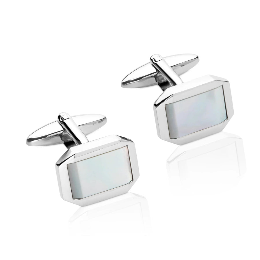 Unique Stainless Steel & White Mother of Pearl Cufflinks