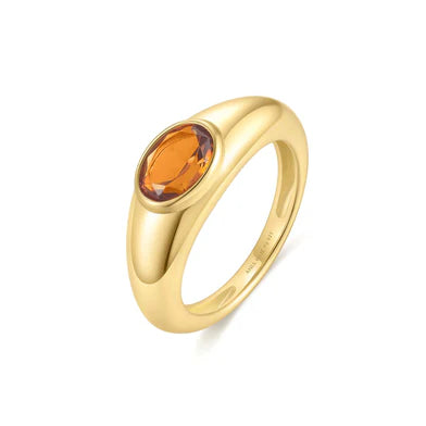 Ania Haie Gold Plated Orange Oval CZ Chunky Dress Ring
