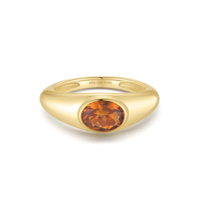 Ania Haie Gold Plated Orange Oval CZ Chunky Dress Ring