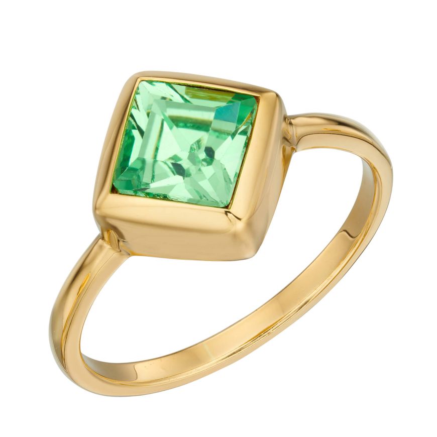 Gold Plated Square Green Crystal kite Ring