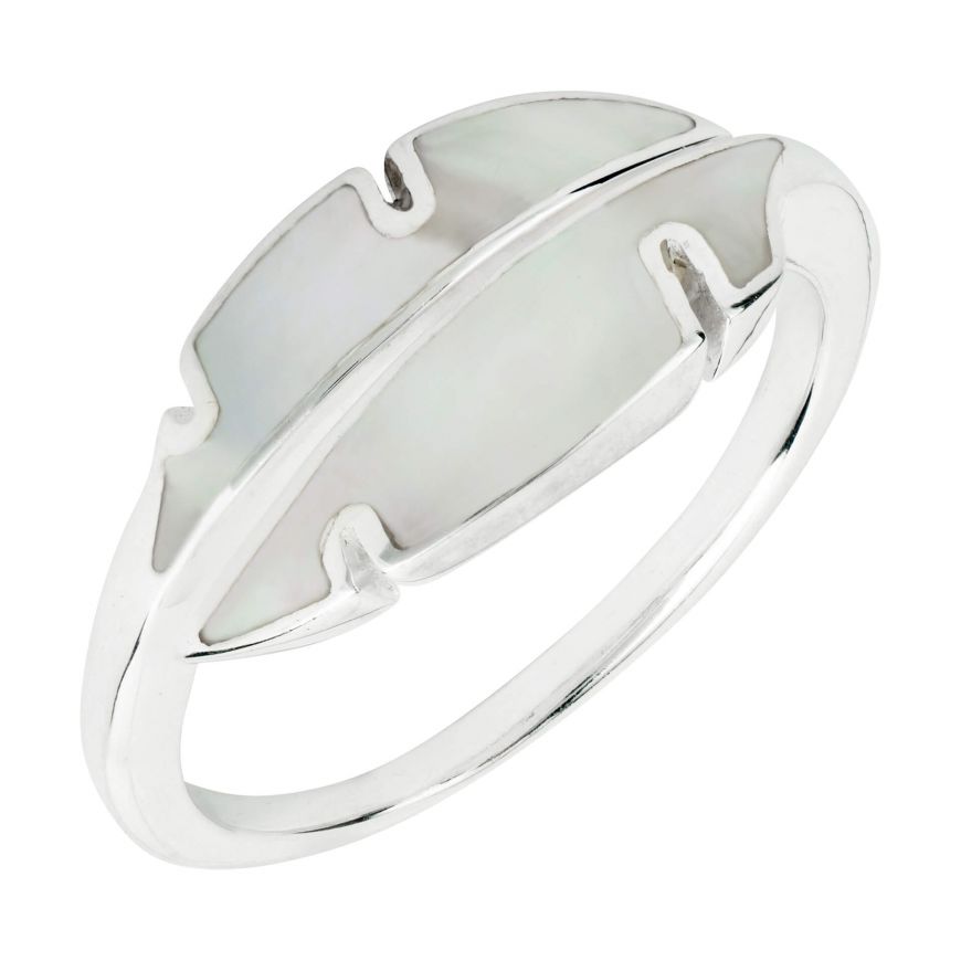 Sterling Silver Mother of Pearl Leaf Split Ring