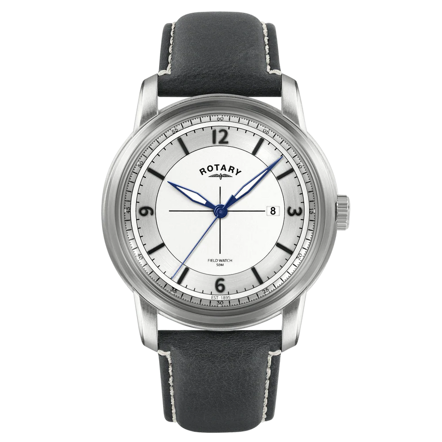 Rotary Steel Gents Suede Black Heritage Date Window Watch