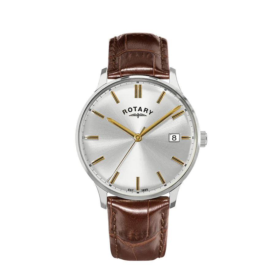 Rotary Steel Gents TT Brown Leather Strap Watch