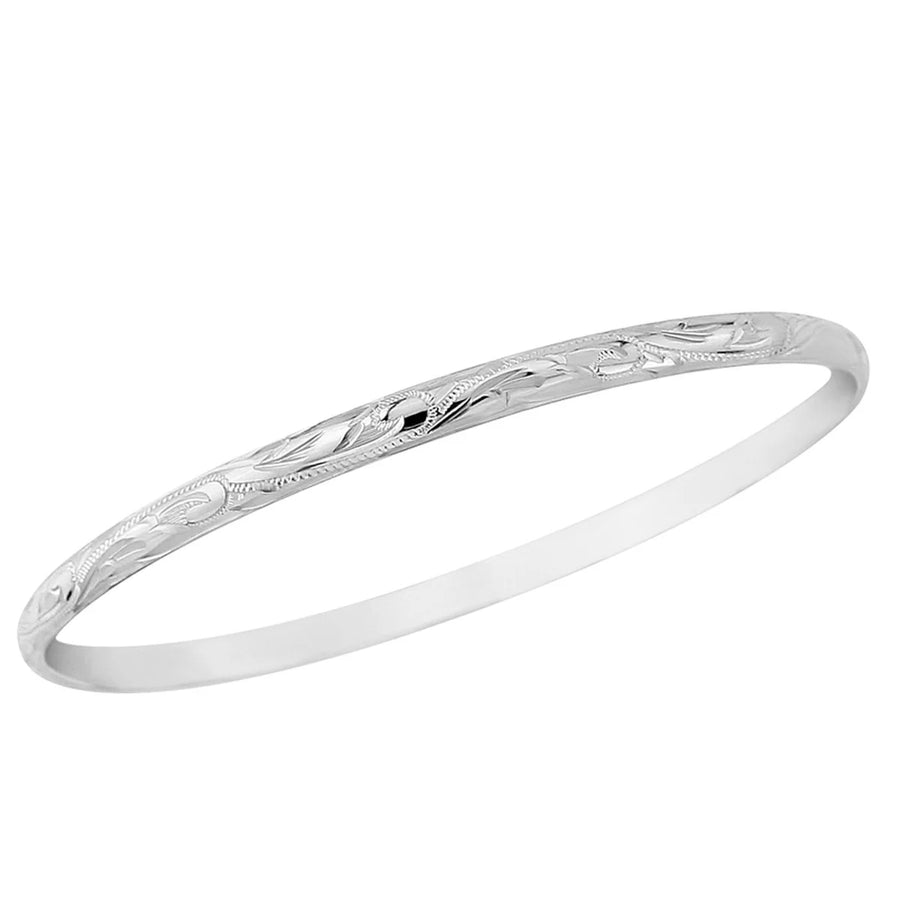Sterling Silver Round 4mm Engraved Bangle