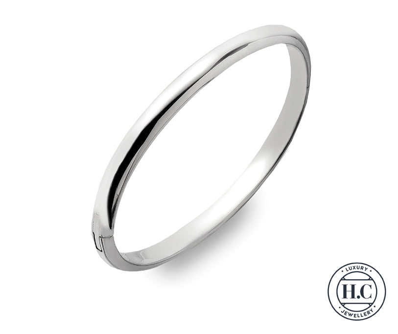 Sterling Silver Plain 'D' Shape Hinged Oval Bangle
