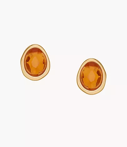 Skagen Yellow-Tone Orange Honey Sea Glass Stud Earrings