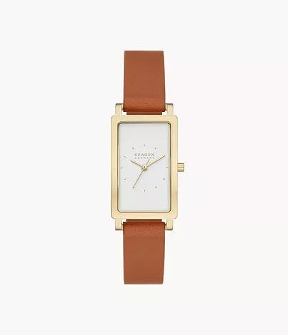 Skagen Ladies Rectangular Gold Brown Tan Leather Watch