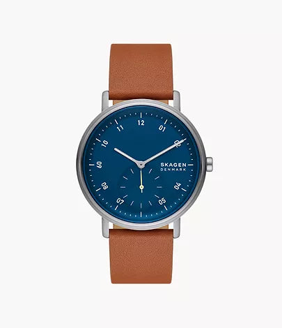 Skagen Gents Steel Sub-Second Window Tan Leather Watch