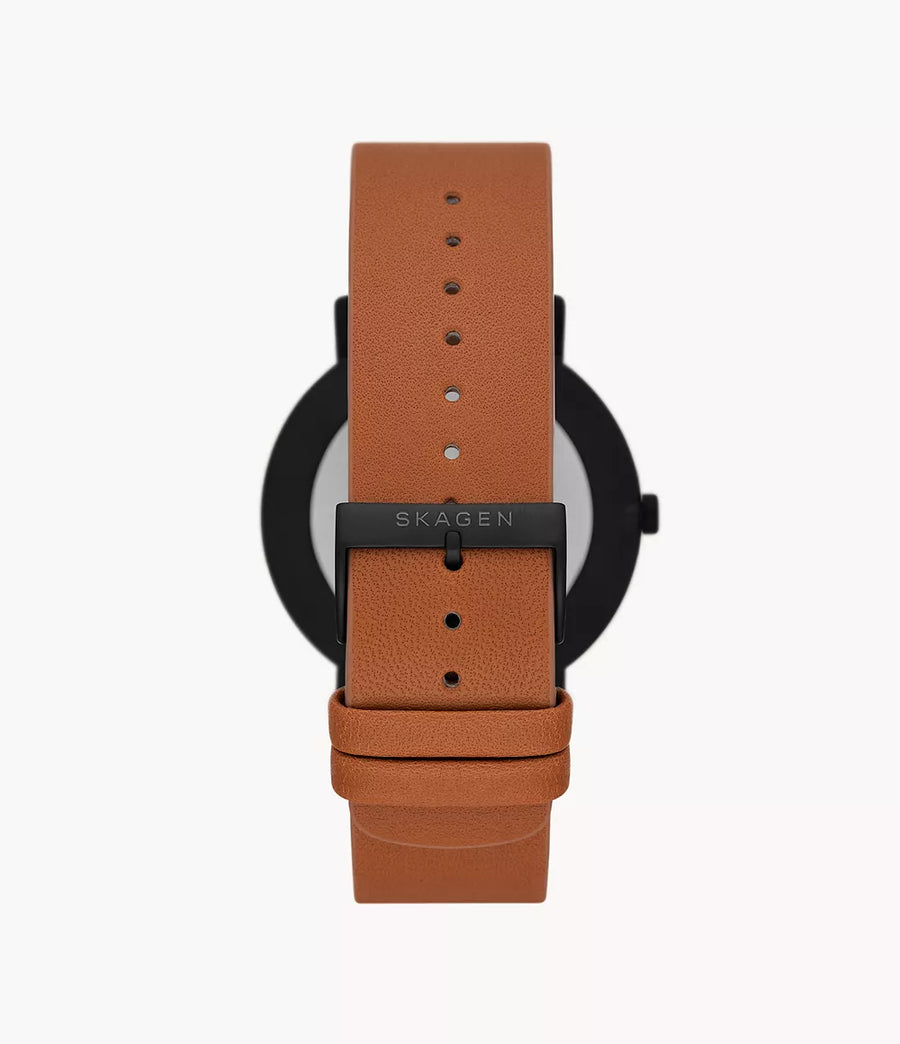 Skagen Black Gents Sub-Second Window Tan Leather Watch