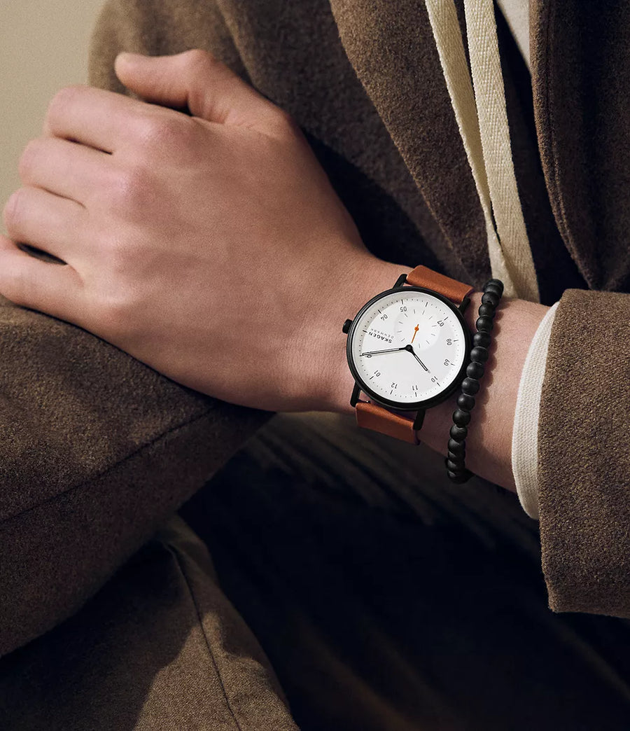 Skagen Black Gents Sub-Second Window Tan Leather Watch