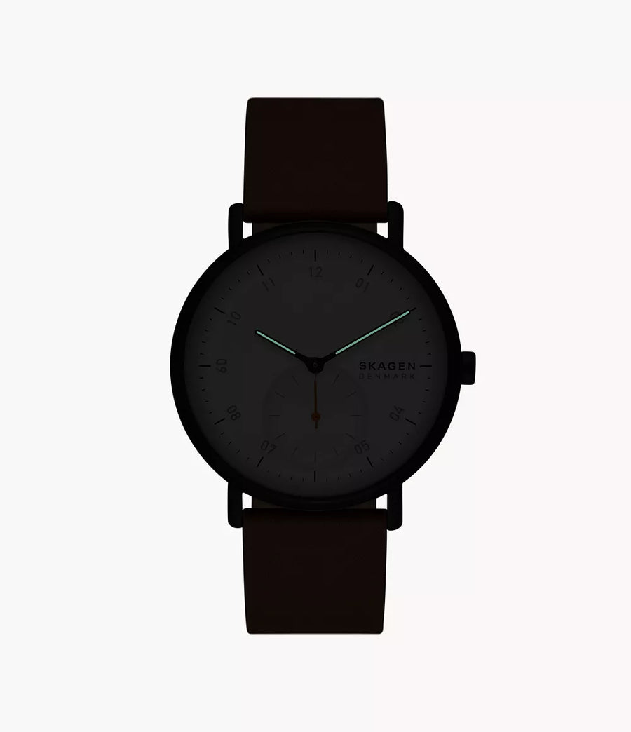 Skagen Black Gents Sub-Second Window Tan Leather Watch