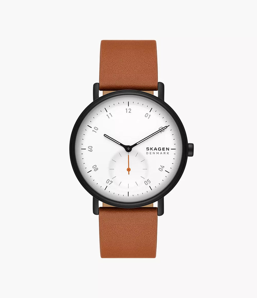 Skagen Black Gents Sub-Second Window Tan Leather Watch