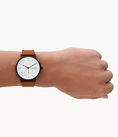 Skagen Black Gents Sub-Second Window Tan Leather Watch