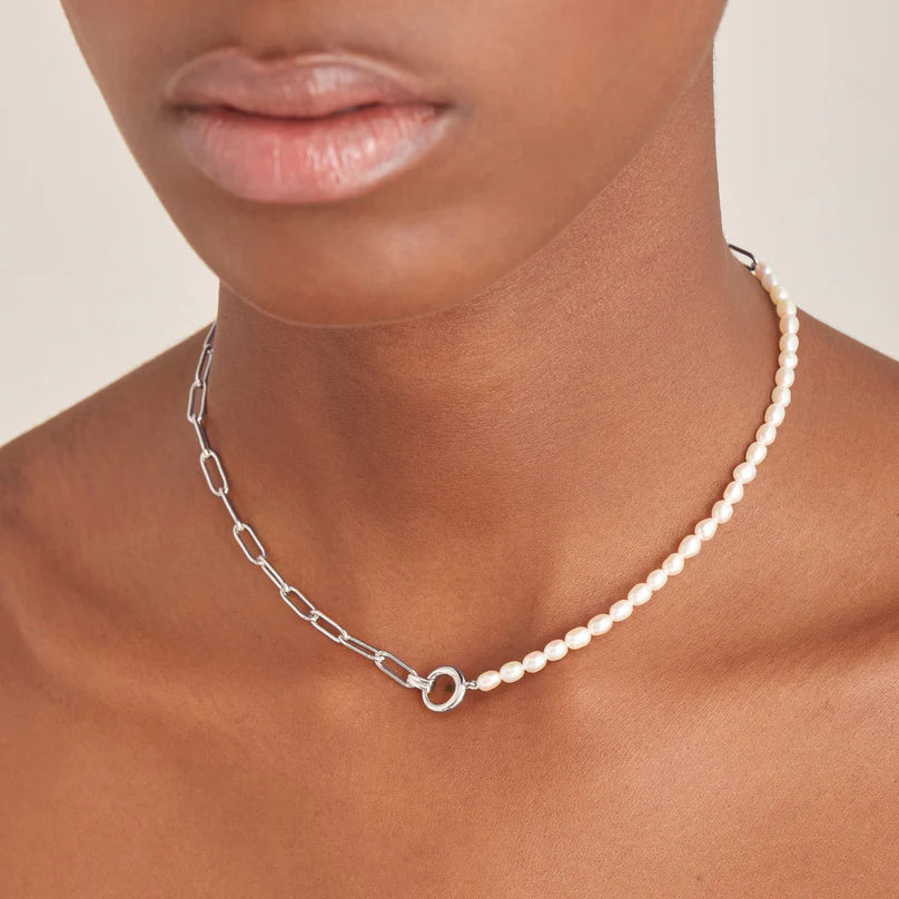 Ania Haie Sterling Silver Pearl & Open Link Necklace