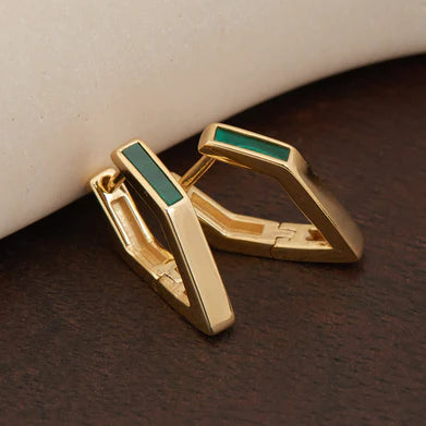 Ania Haie Gold Plated Malachite Angular Hoop Earrings