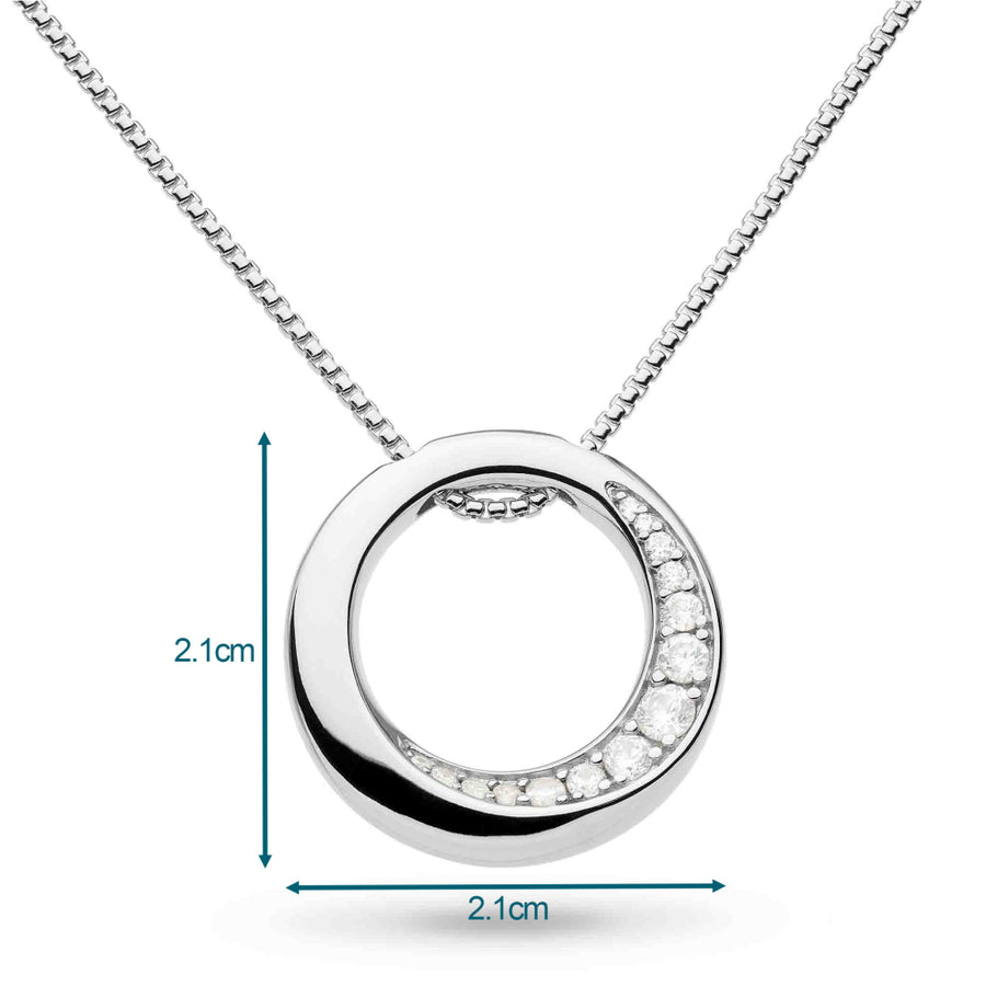 Kit Heath Sterling Silver Bevel CZ Pave Circle  Necklace