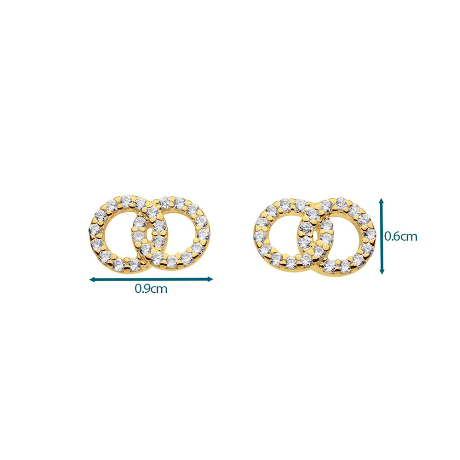 Gold Plated CZ Double Link Stud Earrings