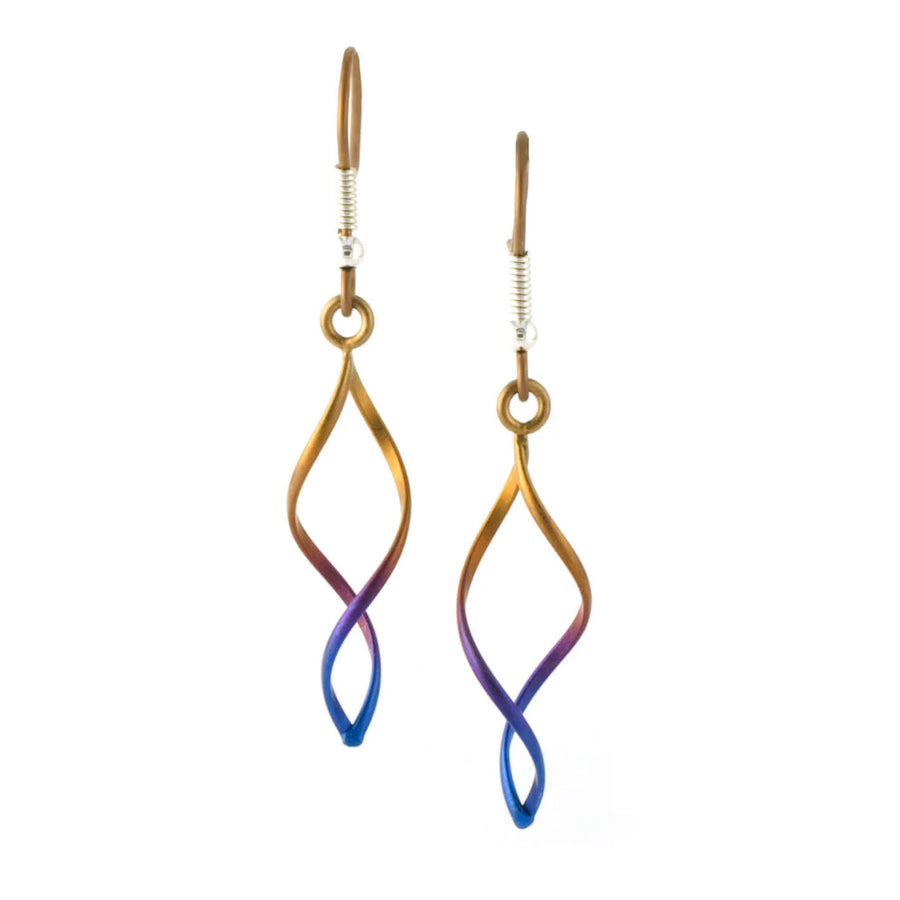 Titanium Bronze & Blue 3D Long Drop Earrings