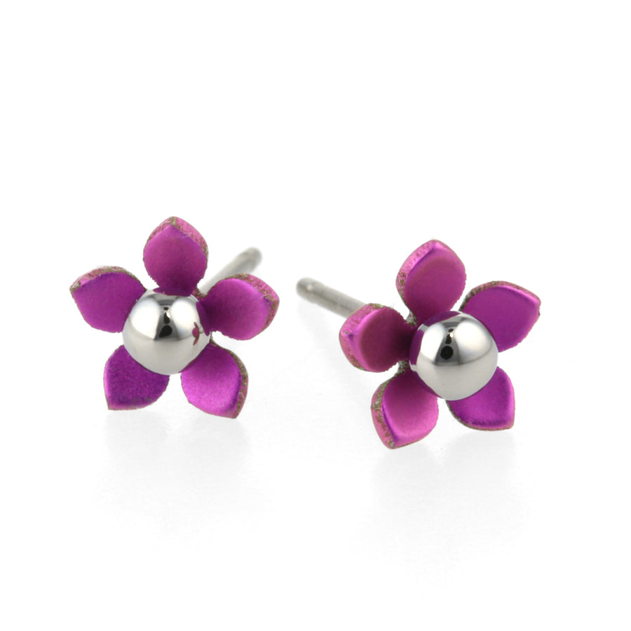Ti2 Titanium Small Flower Stud Earrings - Pink