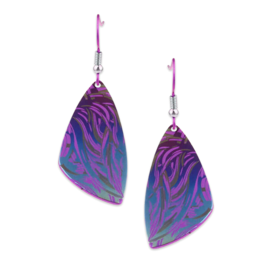 Pink Titanium 19x35mm Patterned Sail Drop Earrings