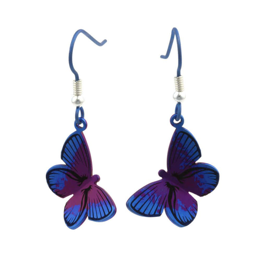 Titanium Purple Butterfly Drop Earrings