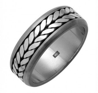 Titanium Braided Silver Inlay Wedding Ring