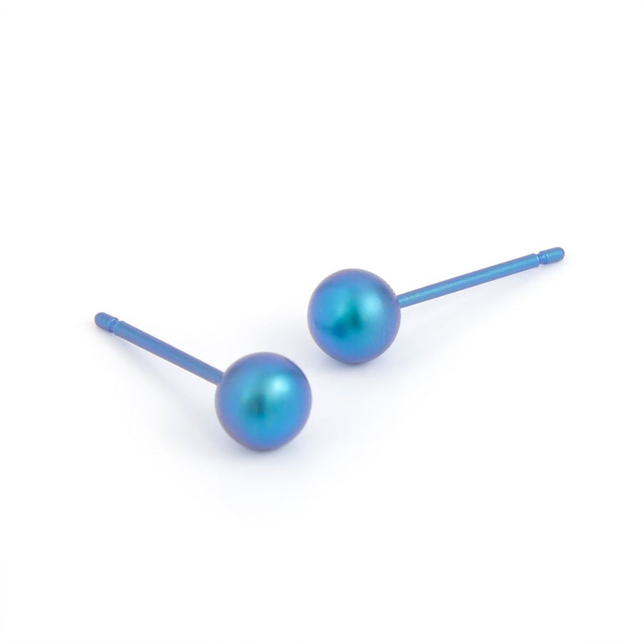 Titanium Kingfisher Blue 5mm Bead Stud Earrings