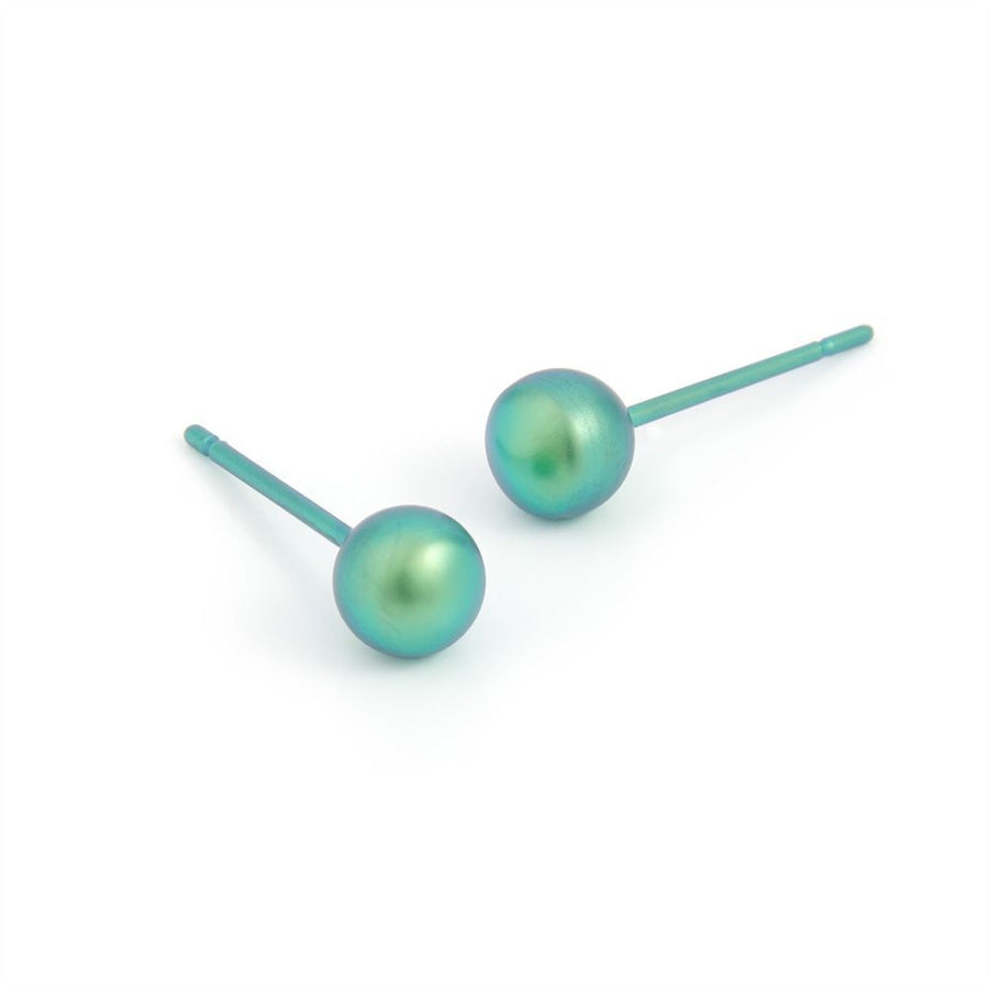 Titanium Green 5mm Bead Stud Earrings