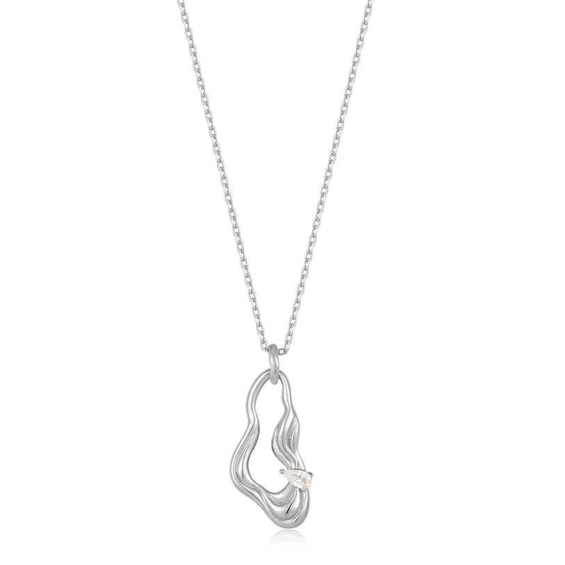 Organic wave effect CZ silver pendant by Ania Haie