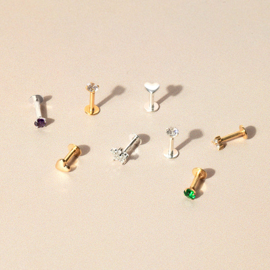 Sterling Silver Flat Heart Labret Single Stud