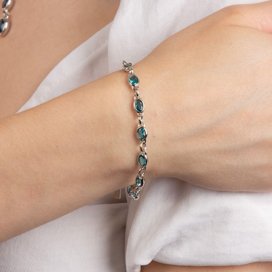 Fiorelli Sterling Silver Oval Blue Crystal Link Bracelet