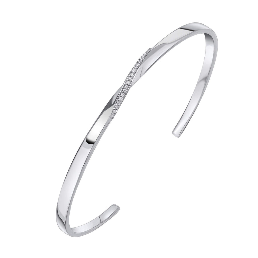 Sterling Silver CZ Twist Open Cuff Bangle