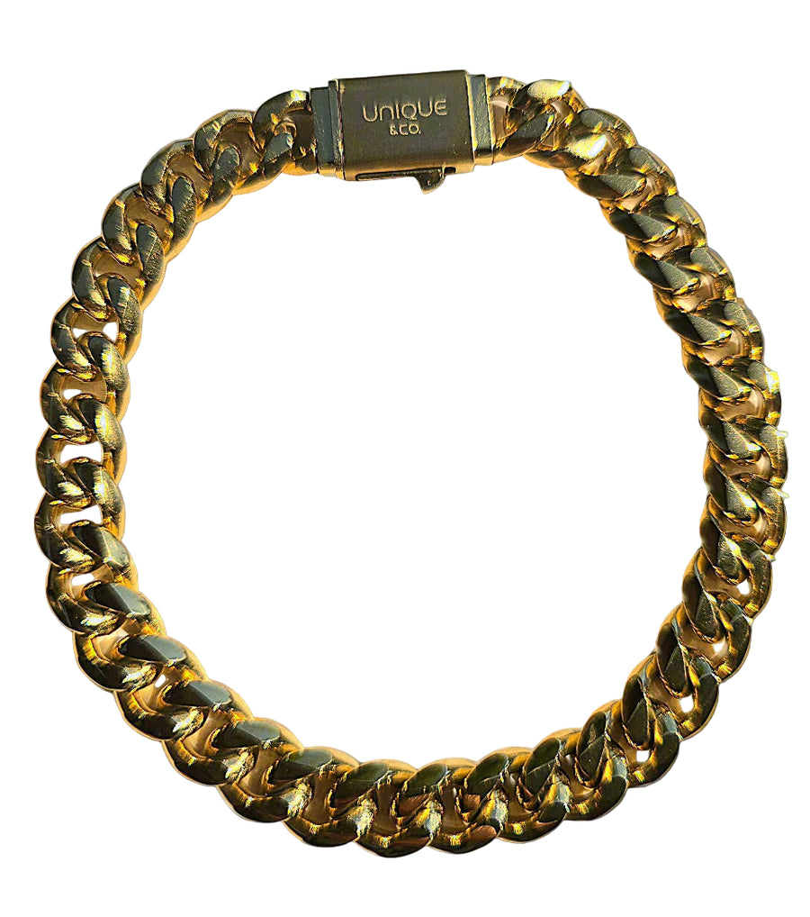 Unique Gents Gold Plated Flat Curb 8mm Link Bracelet 21cm